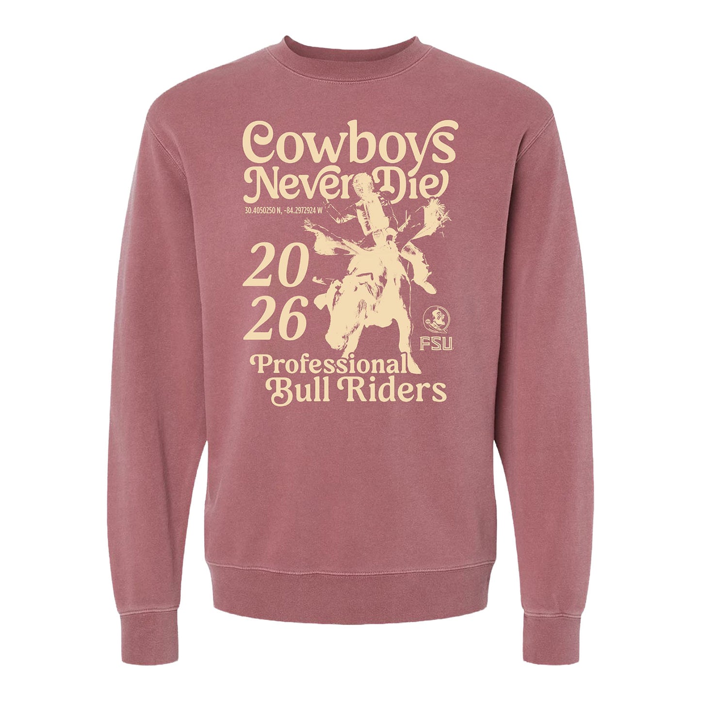 PBR FSU Cowboys Never Die Coordinates Crewneck - Maroon