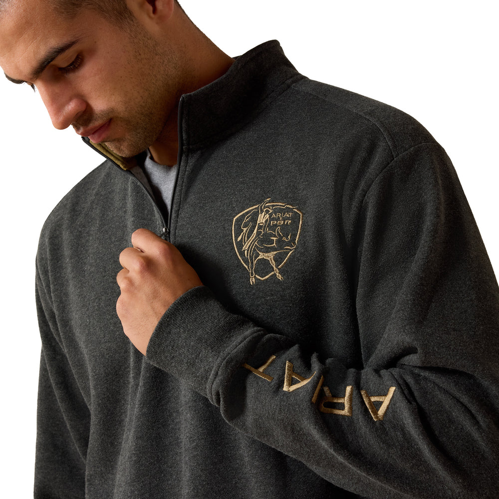 Ariat x PBR 1/4-Zip Sweatshirt - Model Image Zoomed in Front Logo View