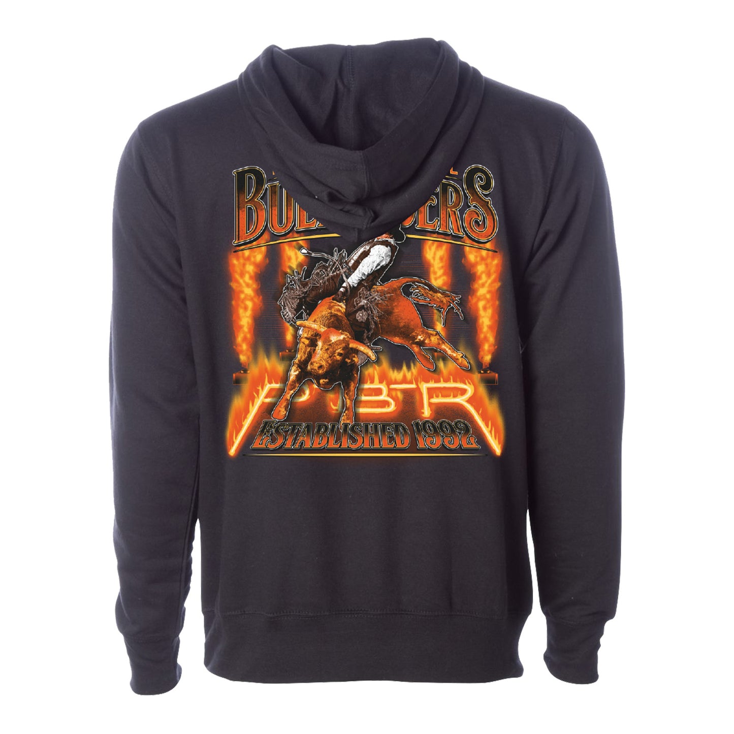 PBR Fire & Flames Hoodie - Black - Back View