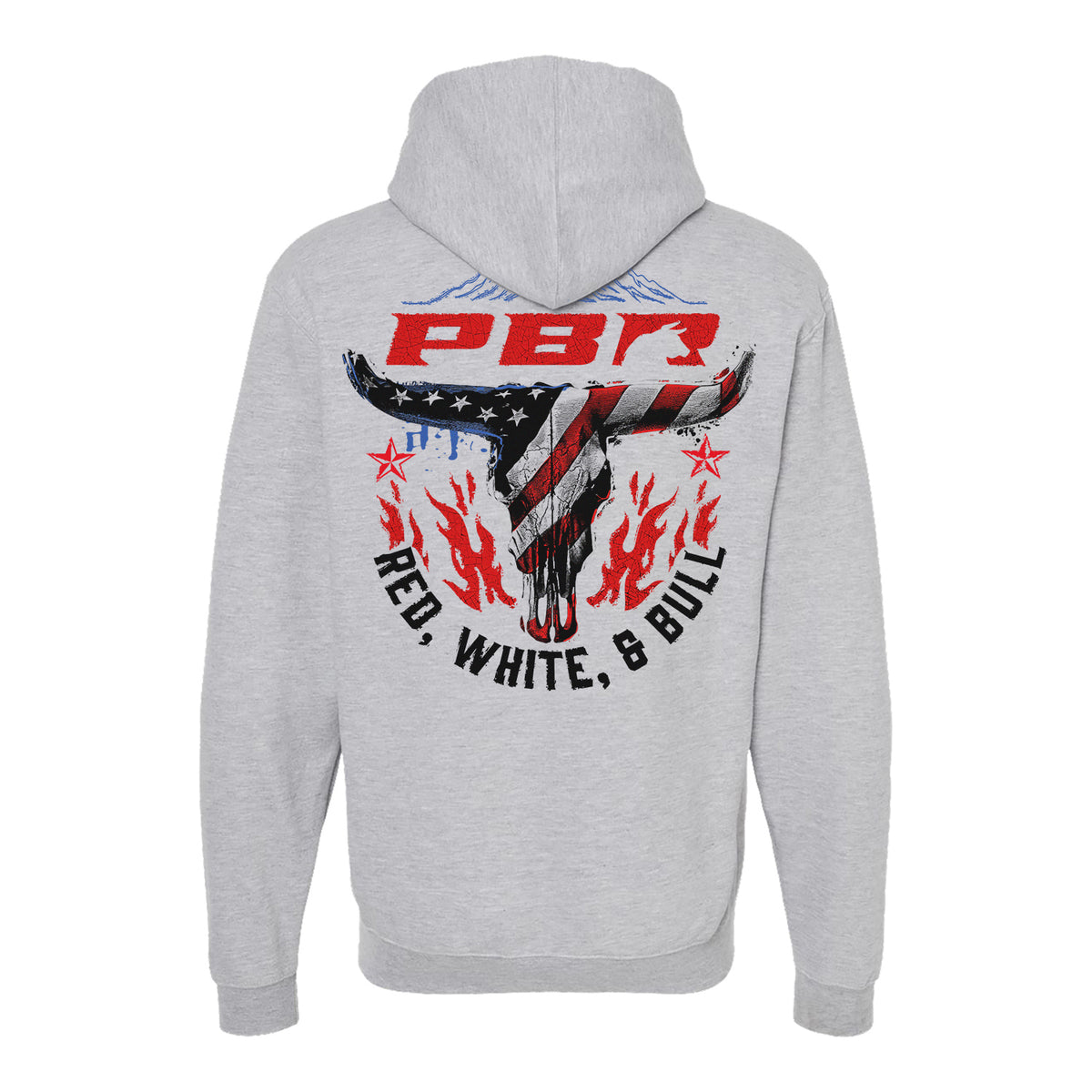 PBR Red, White, & Bull Patriotic Skull Hoodie - Heather Grey