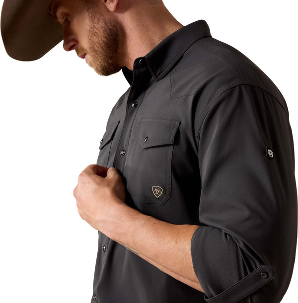 Ariat x PBR Western Black Button Up Shirt - Model Image Left Side View