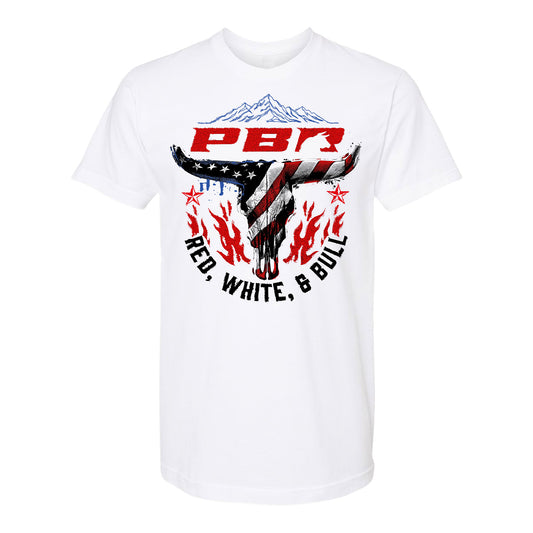 PBR Red, White, & Bull Patriotic Bull Skull T-Shirt - White