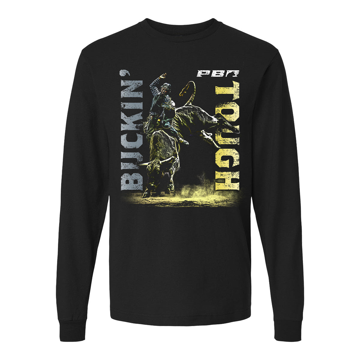 PBR Buckin Tough Gold Silhouette Long Sleeve T-Shirt - Black