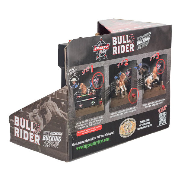 PBR Bucking Bull & Rider w/ 8-Second Timer & Sound Effects - In-Box Back View