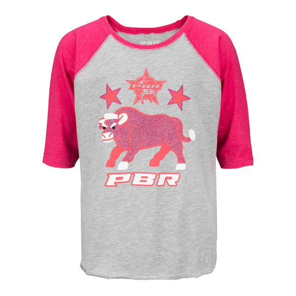 PBR Razz Girls 3/4 Sleeve in Pink and Grey - Front View