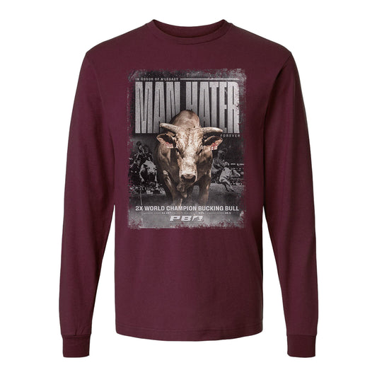PBR Man Hater Legacy Career Long Sleeve T-Shirt - Burgandy