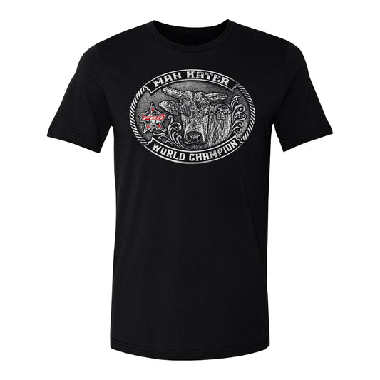 PBR Man Hater World Champion Belt Buckle T-Shirt - Black