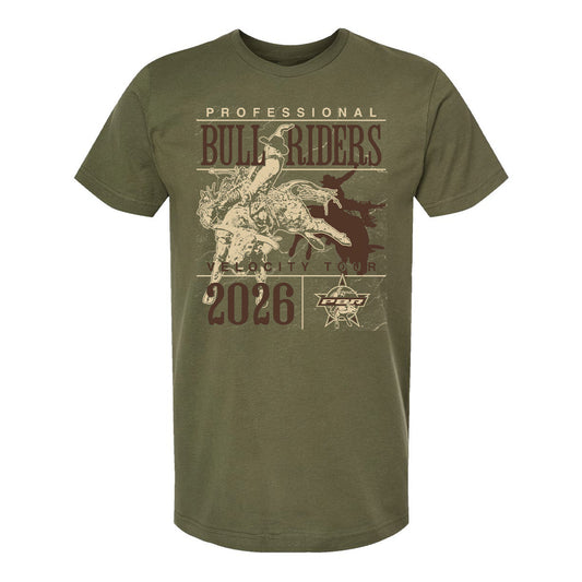 PBR Velocity Tour 2026 Routing T-Shirt - Military Green - Front View