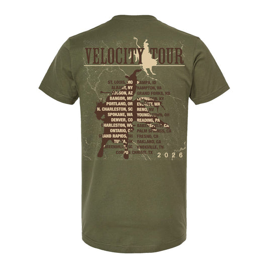 PBR Velocity Tour 2026 Routing T-Shirt - Military Green - Back View