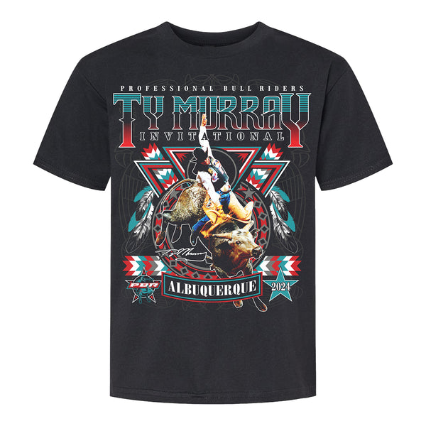 PBR 2024 Ty Murray Invitational Youth T-Shirt in Black - Front View