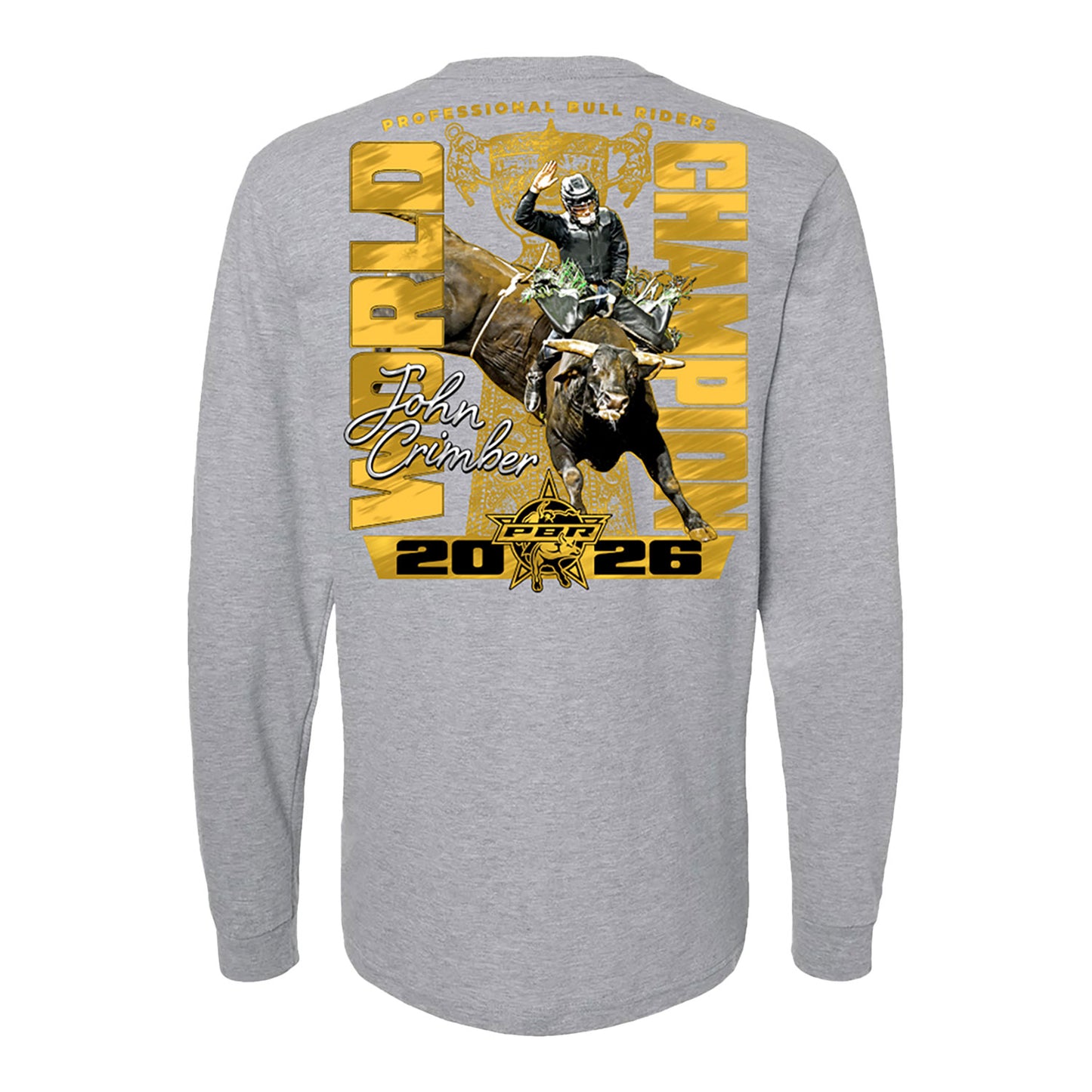 PBR 2026 World Champion John Crimber Long Sleeve T-Shirt - Grey