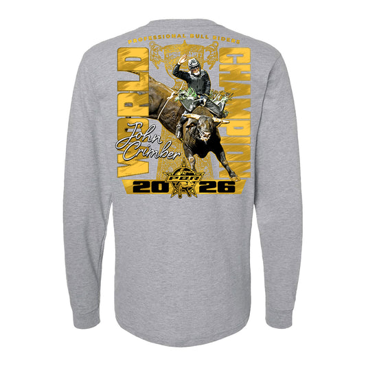 PBR 2026 World Champion John Crimber Long Sleeve T-Shirt - Grey