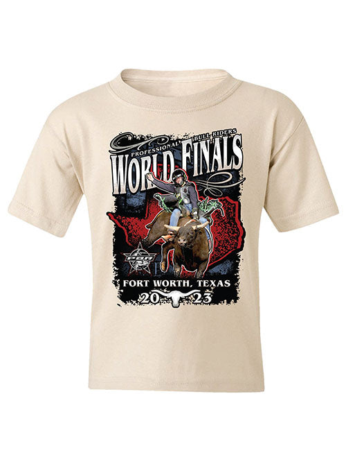 2023 PBR World Finals Swearingen Fort Worth Youth T-Shirt in Sand - Front View