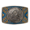 JJ X PBR Silver and Teal Rectangle Belt Buckle
