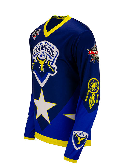 Nashville Stampede Jersey in Blue and Yellow - Left Side View