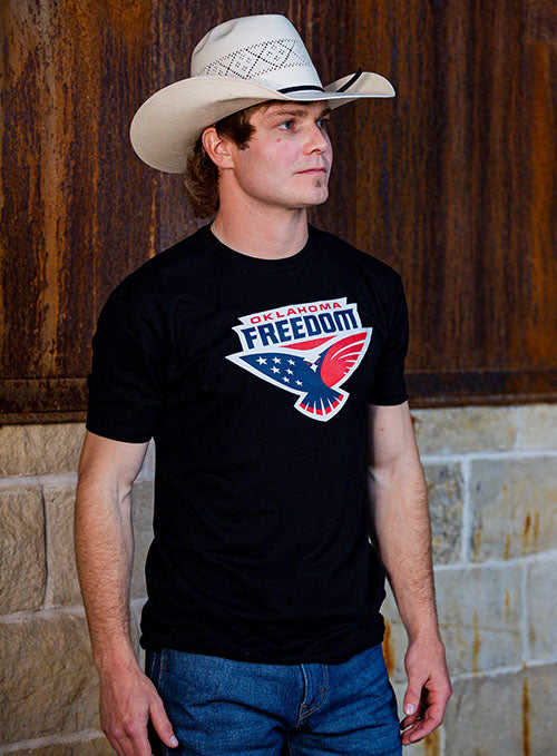 Oklahoma Freedom T-Shirt in Black on Derek Kolbaba