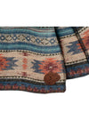 Ladies Navajo Tie-Front Blanket Wrap Jacket With Hood in Teal Tan Orange and Brown - Close Up on Patch