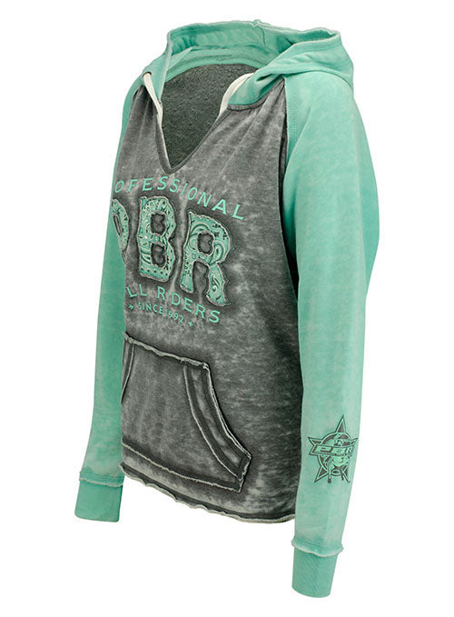 PBR Ladies Pathfinder Pullover Hoodie in Turquoise and Grey - Side View