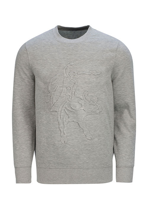 Embossed Bull & Rider Sweatshirt in Grey - Front View