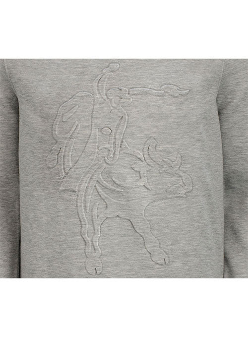 Embossed Bull & Rider Sweatshirt in Grey - Close Up View