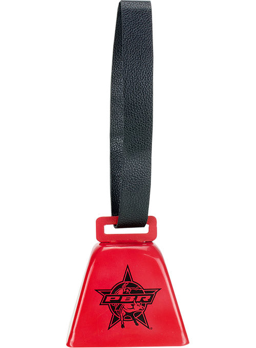 PBR Star Faux Leather Strap Cowbell in Red and Black - Front View