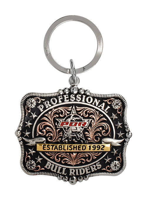 PBR Miniature Buckle Keychain by Montana Silversmiths - Front View