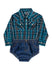 Wrangler Baby Boy Long Sleeve Bodysuit in Blue - with Wrangler Infant Diaper Cover - Front View