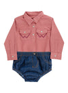 Wrangler Infant Diaper Cover in Denim - with Wrangler Baby Girl Long Sleeve Bodysuit in Pink - Front View