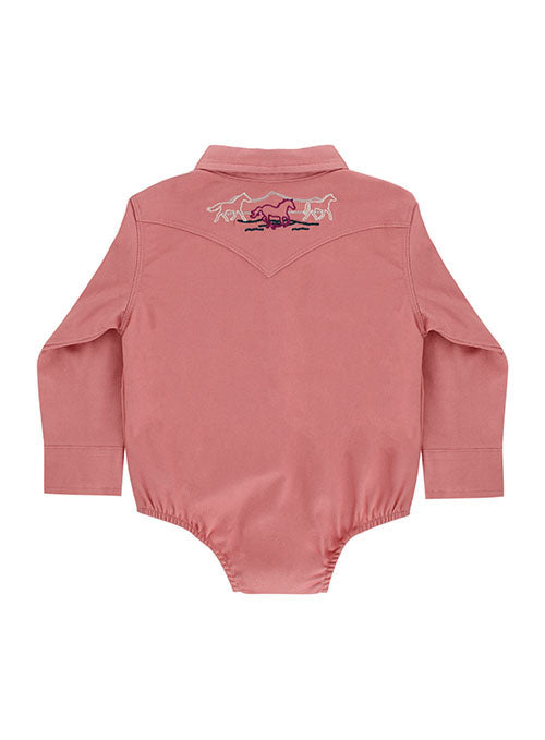 Wrangler Baby Girl Long Sleeve Bodysuit in Pink - Back View