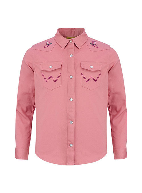 Wrangler Girls Western Top in Pink - Front View