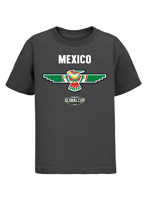 Global Cup Mexico Team Mascot Youth T-Shirt in Charcoal - Front View