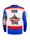 PBR Global Cup USA Wolves Sublimated Youth Jersey in White and Blue - Back View