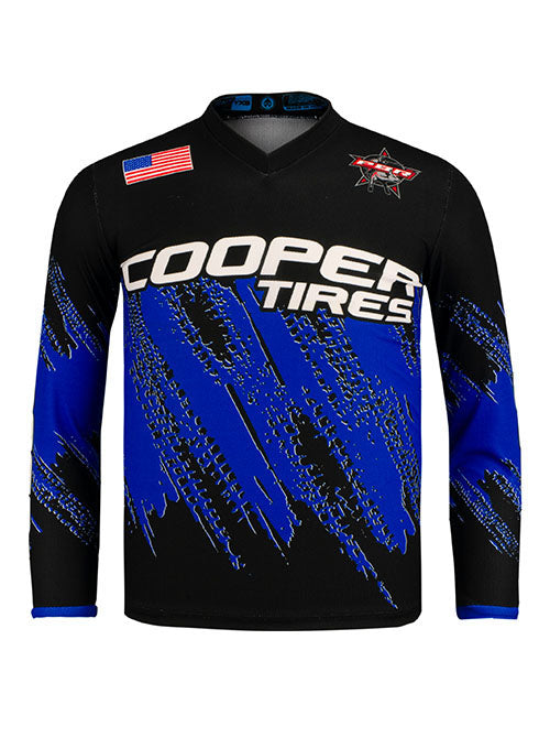 PBR Matt Merritt Cooper Tires Tire Mark Youth Jersey in Black and Blue - Front View