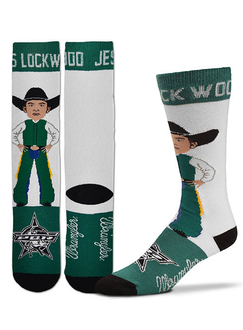 PBR Jess Lockwood Sock in White and Green  - Front Back and Side View